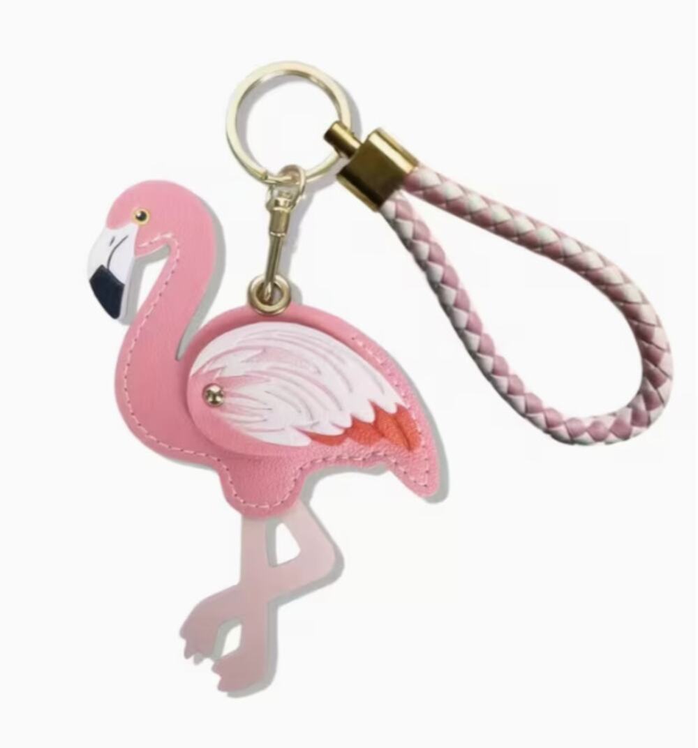 NEW Pink Flamingo Bag Tag Purse Charm Suitcase Key Fob Hidden AirTag Holder